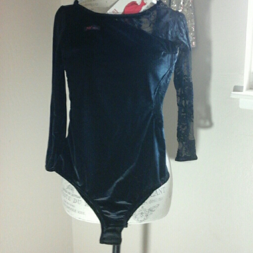 Velvet and Lace Bodysuit  in BLACK and Red